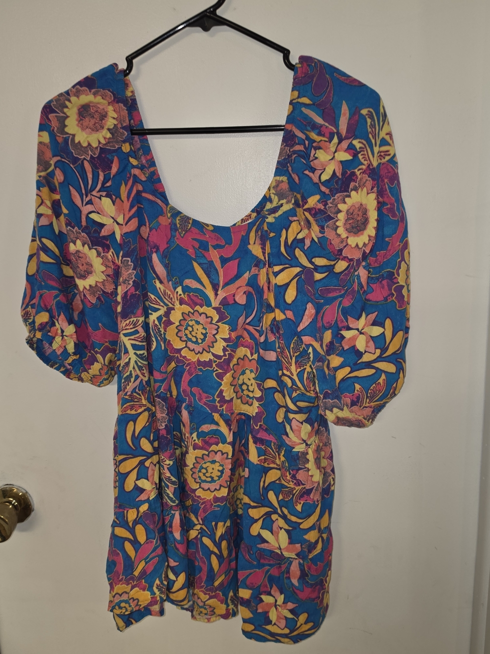 Terra & Sky Teal Floral Top with Yellow and Pink Accents
